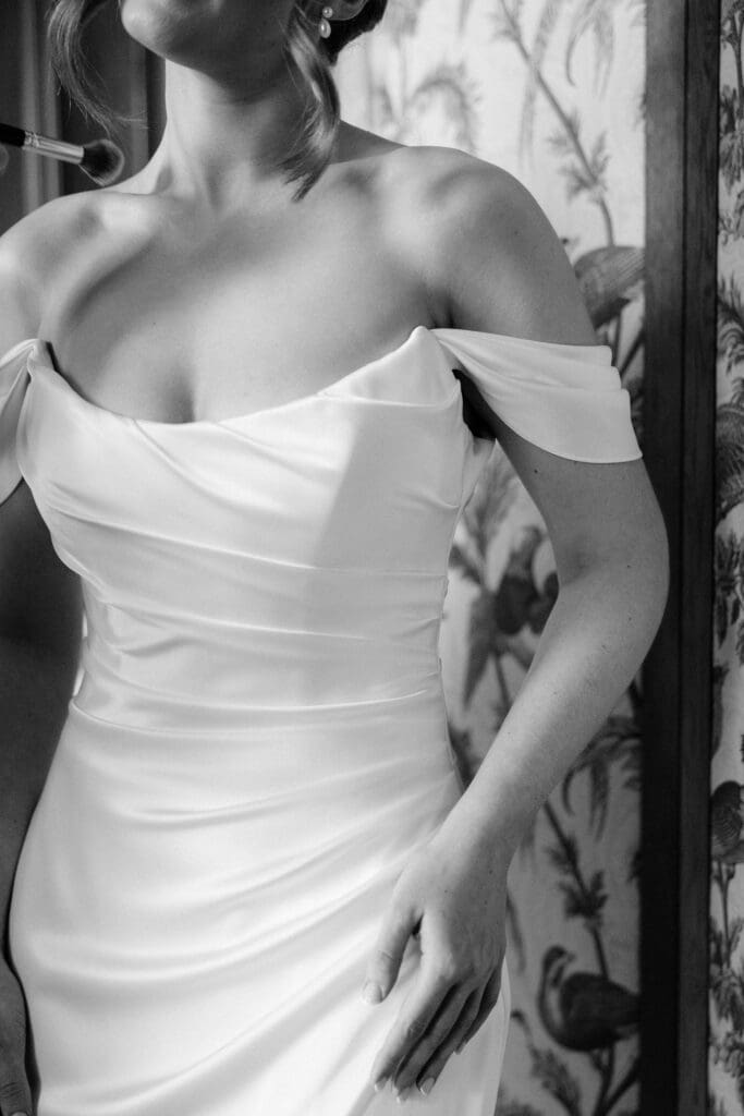 Bride wearing her wedding dress during preparations at The Edinburgh Grand