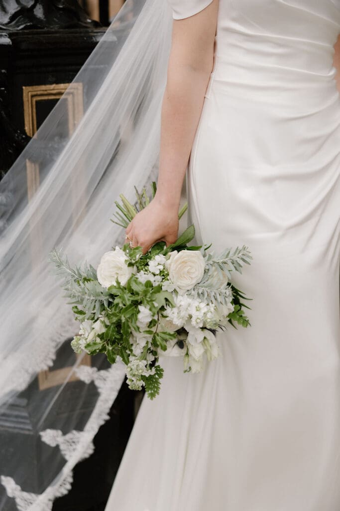 Bridal bouquet detail photographed during the wedding day at The Edinburgh Grand